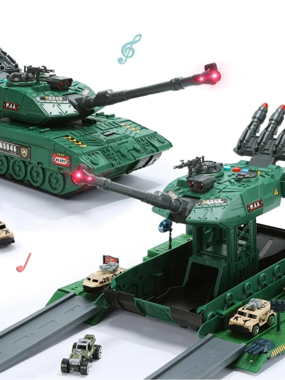 Military Vehicles Sets, Battle Tank Toy 4 Pack Sounds Lights
